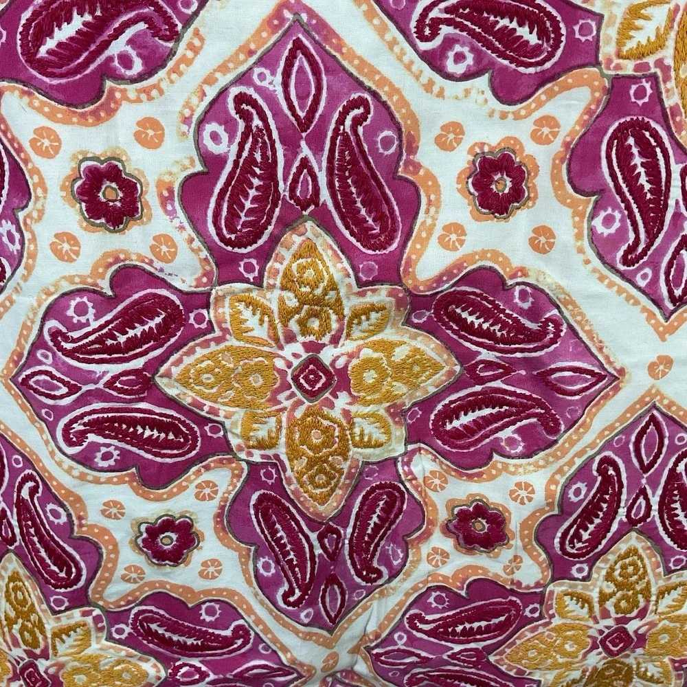 Pottery Barn Belle Embroidered Pillow Shams 24x24 Set of 2 Floral Colorful Linen